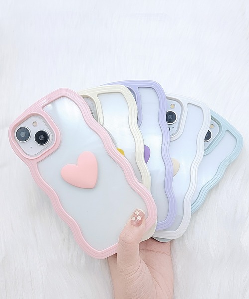 スマホケース ウエーブライン 3D ハート クリア iPhone ケース | Lace Ladies | 17