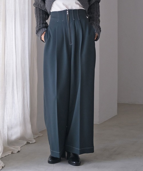 AKTE（アクテ） パンツ ハイウエストステッチパンツ レディース