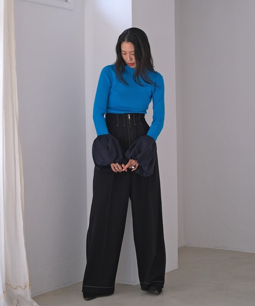 AKTE（アクテ） パンツ ハイウエストステッチパンツ レディース