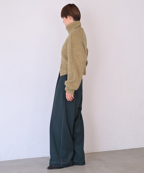 AKTE（アクテ） パンツ ハイウエストステッチパンツ レディース