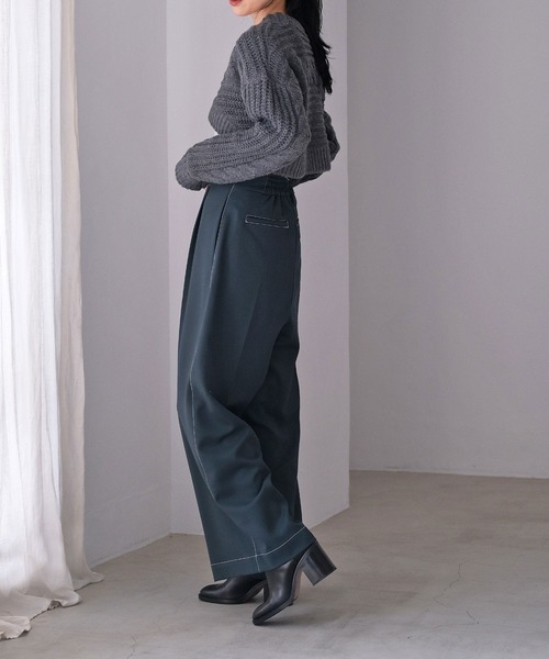 AKTE（アクテ） パンツ ハイウエストステッチパンツ レディース