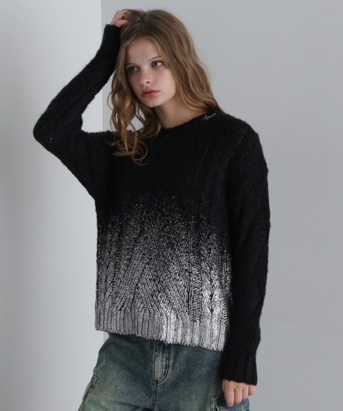 ニット セーター FOIL PRINT KNIT TOPS/箔プリントニットトップス レディース