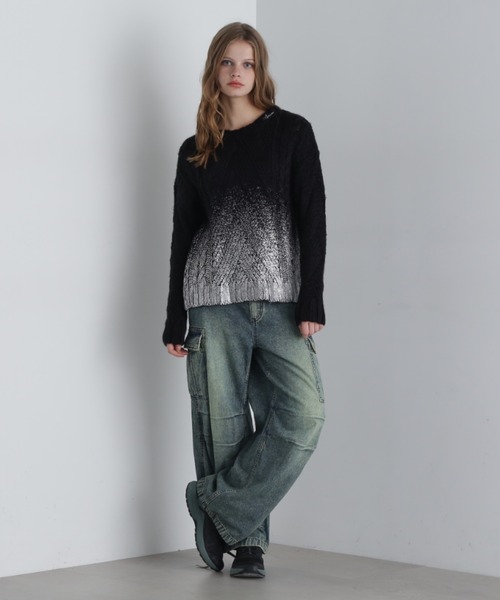 アヴィレックス] FOIL PRINT KNIT TOPS 箔プリント ニット