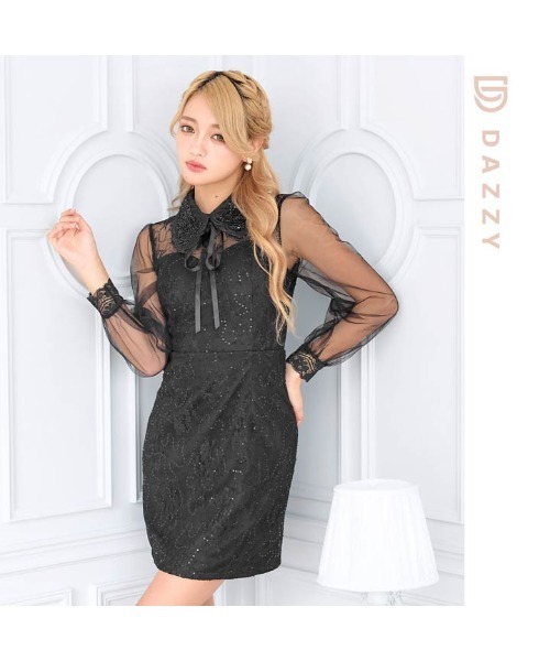 DAZZY（デイジー） ドレス ドッキング スパンコール ビジューリボン 襟 