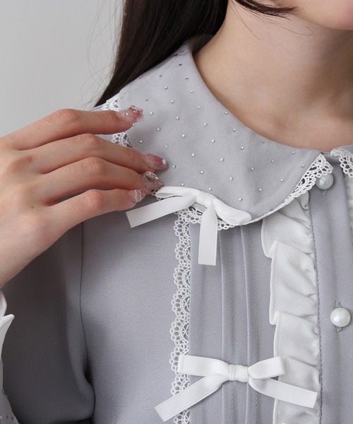 DearMyLove ブラウス シャツ キラキラビジュレースリボンブラウス