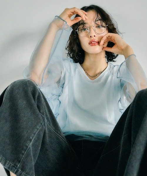 LEPSIM（レプシィム） tシャツ チュールレイヤーギャザープルオーバー