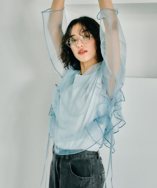 ウェア naicha3316 LEPSIM（レプシィム） tシャツ チュールレイヤーギャザープルオーバー