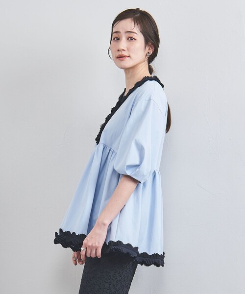 UNITED ARROWS ブラウス シャツ タック フリルVネック ハーフ