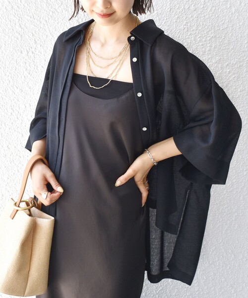 ブラウス シャツ 「手洗い可能」麻調 メッシュ 半袖 ビッグ シャツ レディース