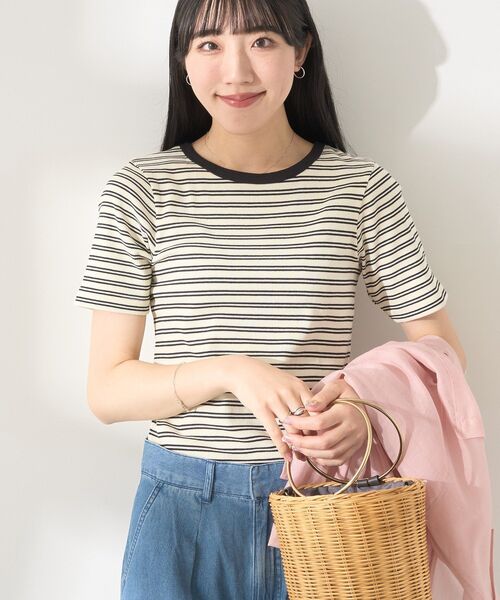 五分袖 トップス AMERICAN HOLIC tシャツ リブ 5分袖トップス レディース