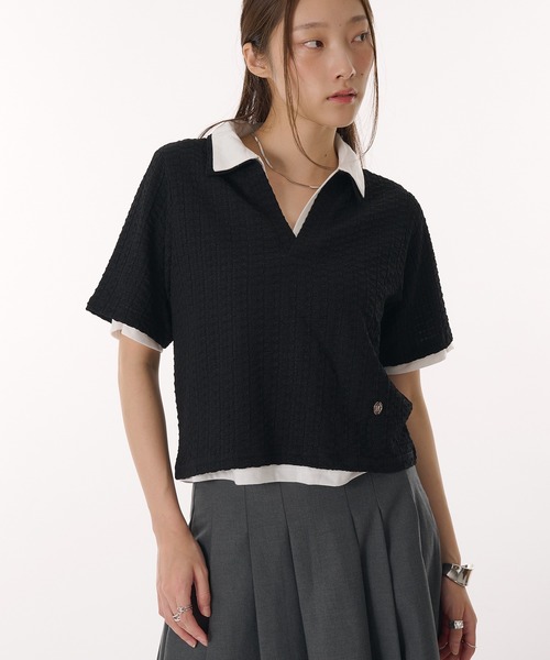 tシャツ 「set item」split-neck knit tops / スキッパーTシャツセット レディース