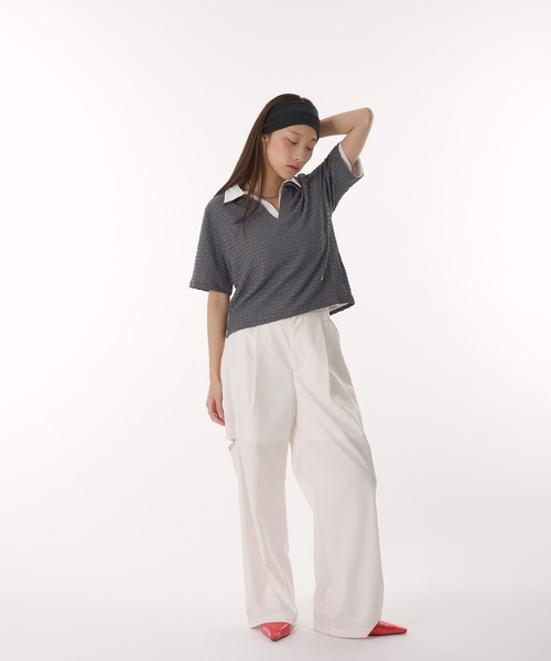 MUHET（ミュエータ） tシャツ 半袖 「set item」split-neck knit tops