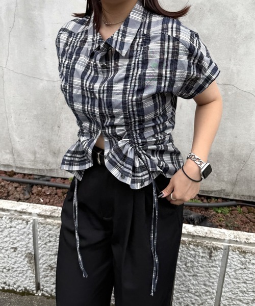 ブラウス シャツ ドロスドチェックシャツ レディース