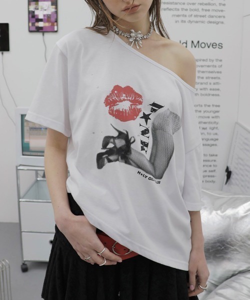 tシャツ 「HOLY NUMBER 7」OFF-SHOULDER PUNK GRAPHICS SHORT-SLEEVED T-SHIRT / 「ホーリ