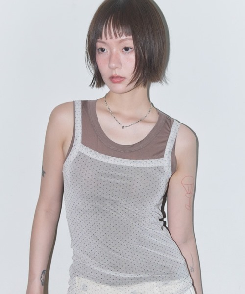 タンクトップ ノースリーブ FANCY CLUB/ファンシークラブ 3-Way Dot Mesh Layered Sleeveless タンクトップ