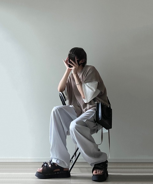 「LILL」 半袖ニット L サックスブルー メンズ
