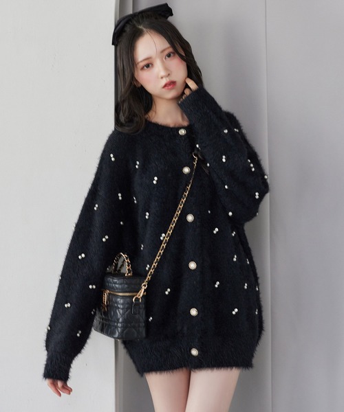 ぴーアプ♡ビジューカーディガン one after another NICE CLAUP カーディガン 「新色追加」ビジュー
