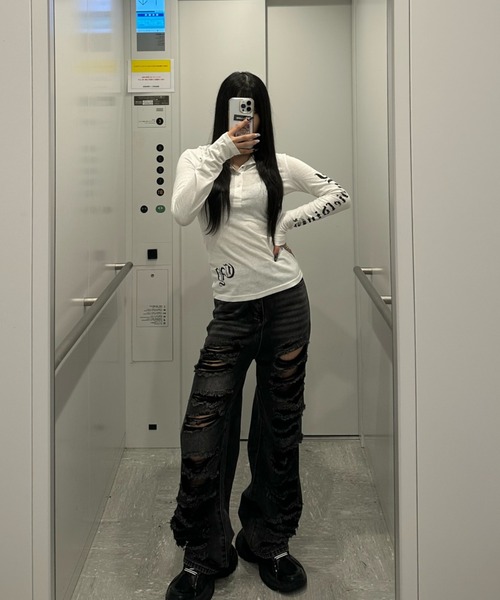 KsG ジーンズ デニム デニムパンツ multi damage wide denim