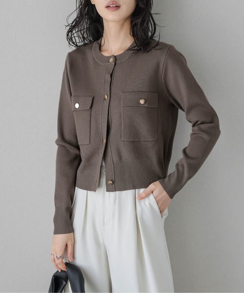 カーディガン ゴールドボタンショートニットカーディガン レディース
