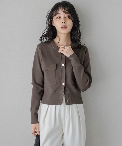 カーディガン ゴールドボタンショートニットカーディガン レディース