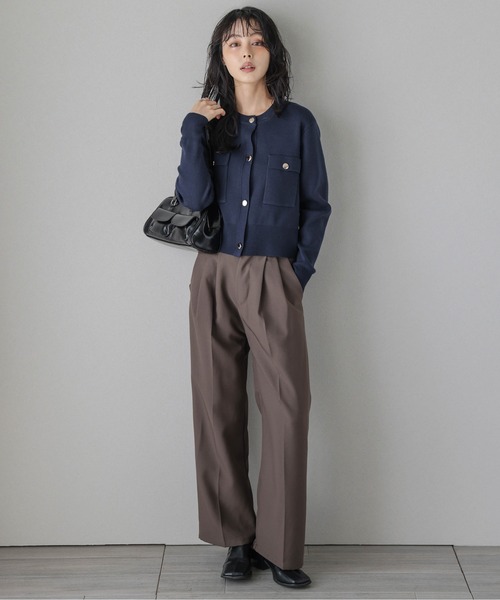 カーディガン ゴールドボタンショートニットカーディガン レディース