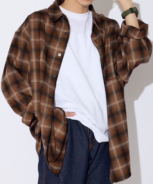 ALL RUNS シャツ ワイドシルエット オンブレチェックシャツ メンズ