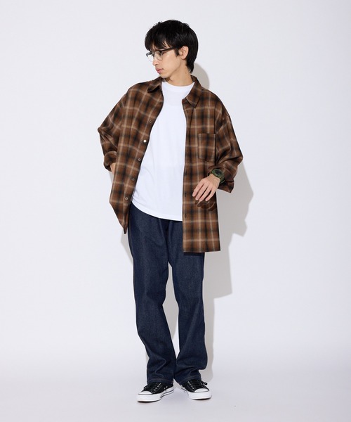 ALL RUNS シャツ ワイドシルエット オンブレチェックシャツ メンズ