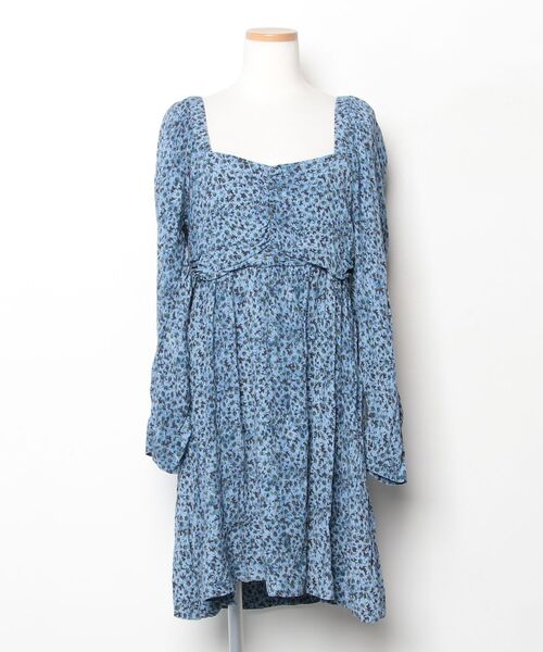GANNI（ガニー） 花柄長袖ワンピース 42 ブルー レディース : ZOZOTOWN
