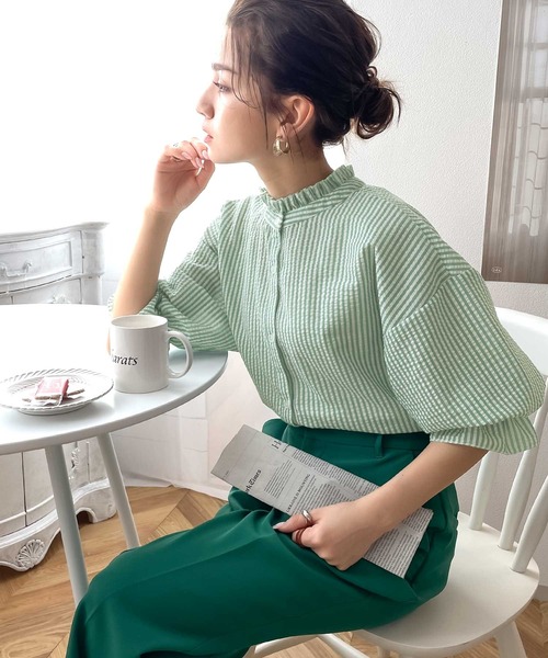 「classicalelf」 7分袖ブラウス X-LARGE グリーン レディース_画像4