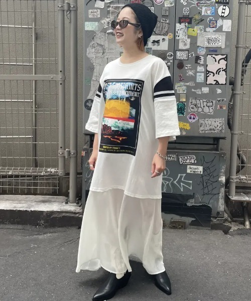 「OKIRAKU」 7分袖ワンピース「ROSE BUDコラボ」 ONE SIZE ホワイト レディース_画像2