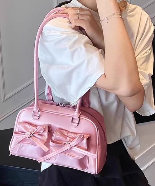 車型ピンクハンドバッグ 約26cm ハンドバッグ フロントバックル付きスクエア型ハンドバッグ : ZOZOTOWN