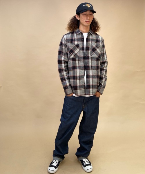 「VOLCOM」 長袖ポロシャツ S ホワイト×グレー メンズ_画像4