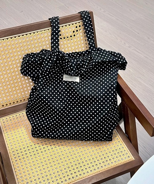 boemy トートバッグ 「A4収納可能」 ドット柄 フリルトートバッグ