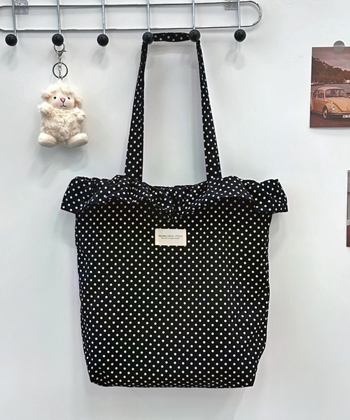 boemy トートバッグ 「A4収納可能」 ドット柄 フリルトートバッグ