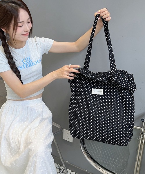 boemy トートバッグ 「A4収納可能」 ドット柄 フリルトートバッグ