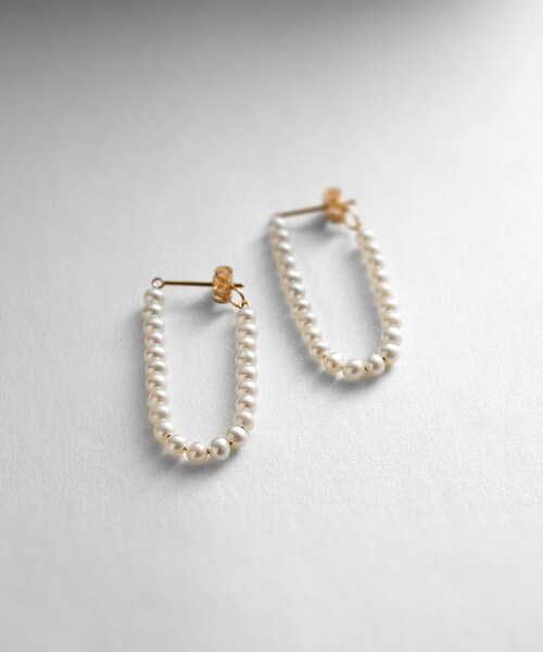 COCOSHNIK フープピアス パール付き COCOSHNIK（ココシュニック） ピアス K10パールチェーン フープピアス