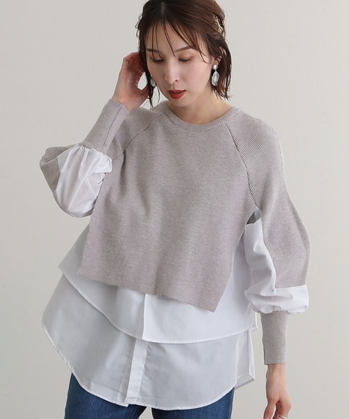 ニット セーター ブラウスドッキングリブニット レディース ElegChic ニット セーター ブラウスドッキングリブニット