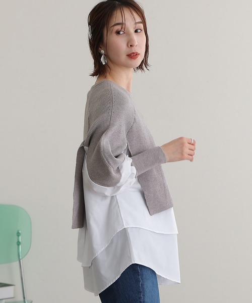 ニット セーター ブラウスドッキングリブニット レディース ElegChic ニット セーター ブラウスドッキングリブニット