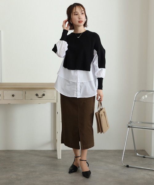 ニット セーター ブラウスドッキングリブニット レディース ElegChic ニット セーター ブラウスドッキングリブニット