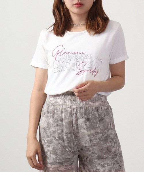 tシャツ DIMENSIONE danza ロゴラインストーンTシャツ レディース