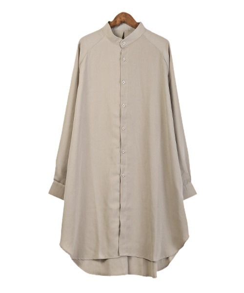 メンズ とろみシャツ ボリューム袖 ロング丈 シック☆２色 LUXSTYLE シャツ ノーカラーロング丈ジョーゼット長袖シャツ