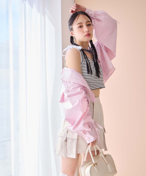 ドレープ シャツ ステージ衣装風 リボン ノーアイロン a64 COTTON CHIFFON DECONSTRUCTED RIBBON DRESS(XS Black): Vintage