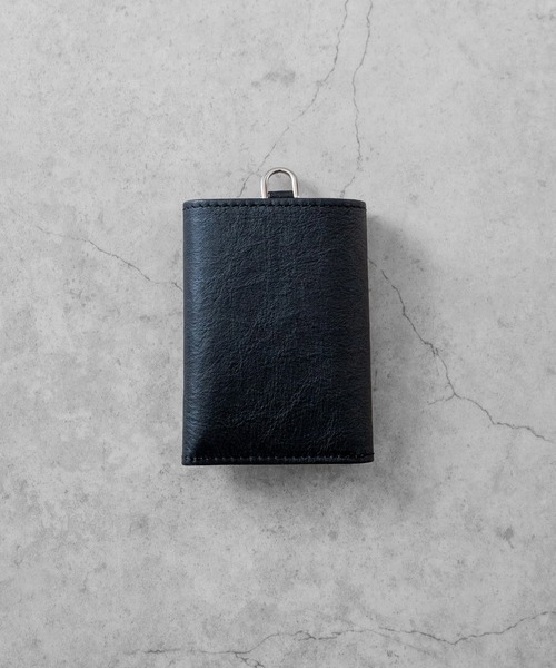 senti × keel 3つ折り財布 ミニウォレット レザー ブラック SENTI 財布 Dyneema(R) Leather TRI-FOLD WALLET×Keel/ 超軽量