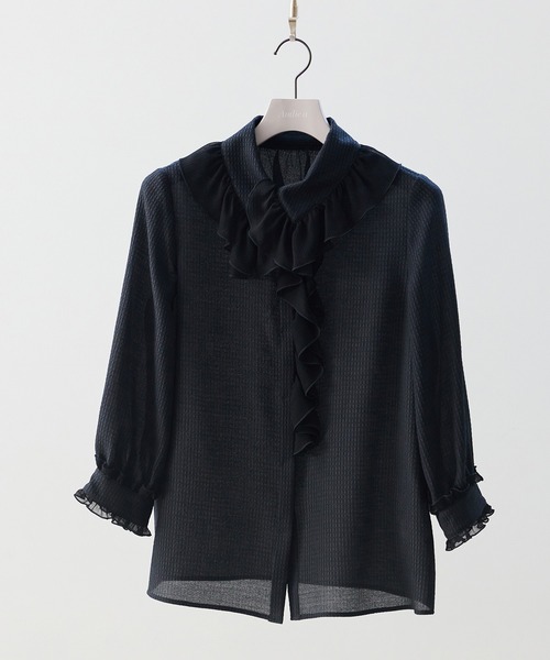 未使用□Audie a Muses□38□タックフリルブラウス□黒□定価3.1万