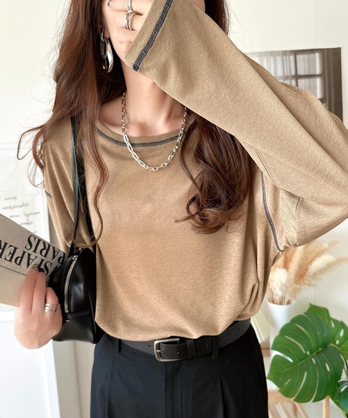 tシャツ 大人のこなれトップス。配色ステッチシアープルオーバー（長袖） レディース | classicalelf | 04