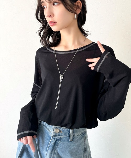 tシャツ 大人のこなれトップス。配色ステッチシアープルオーバー（長袖） レディース | classicalelf | 18