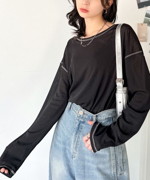 tシャツ 大人のこなれトップス。配色ステッチシアープルオーバー（長袖） レディース | classicalelf | 21