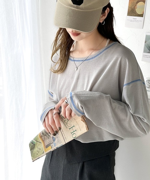 tシャツ 大人のこなれトップス。配色ステッチシアープルオーバー（長袖） レディース | classicalelf | 26