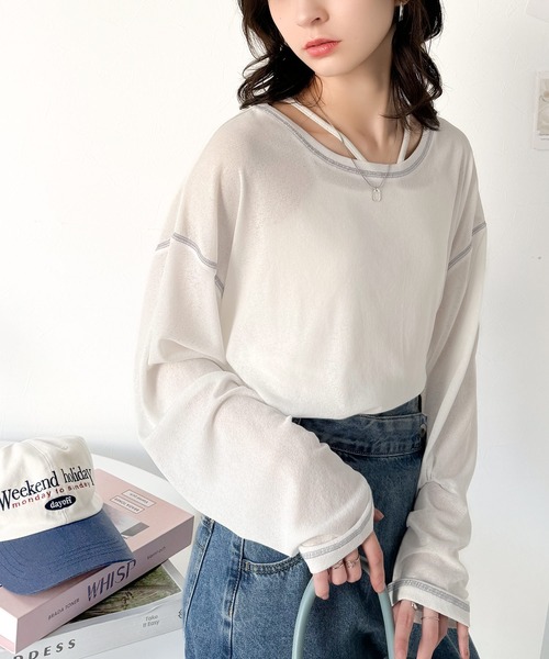 tシャツ 大人のこなれトップス。配色ステッチシアープルオーバー（長袖） レディース | classicalelf | 10