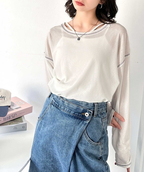 tシャツ 大人のこなれトップス。配色ステッチシアープルオーバー（長袖） レディース | classicalelf | 15